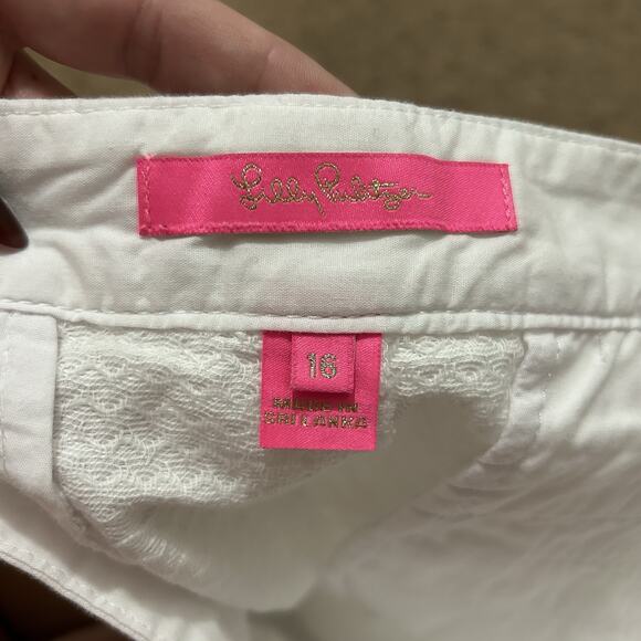 Lilly Pulitzer Women's White Cotton Scalloped Cotton Shorts, Resorts, Size 16 - Picture 6 of 7